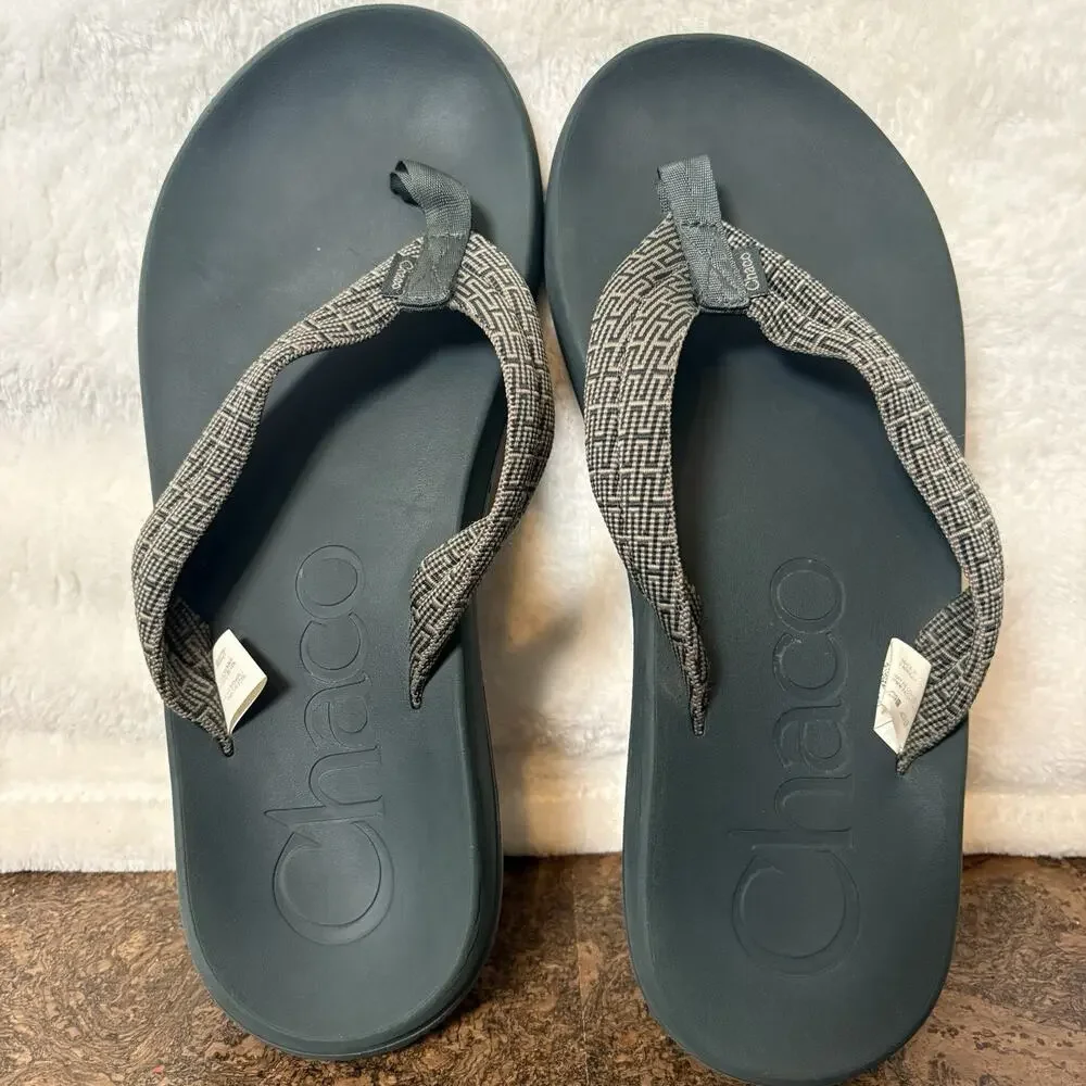 Chaco Mens Size 12 Thong Sandals Green Taupe Cushioned Footbed Outdoor Comfort